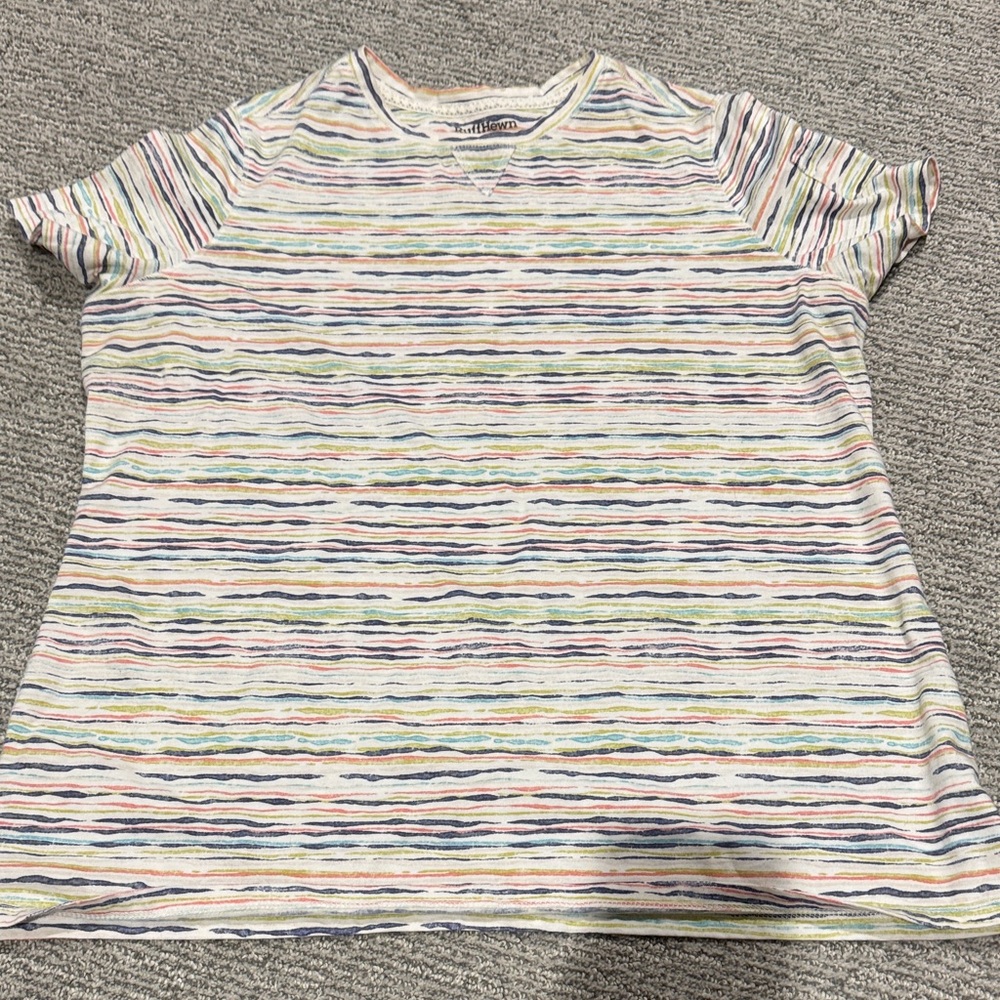 Ruff Hewn White Tee with Multicolor Pastel Stripes